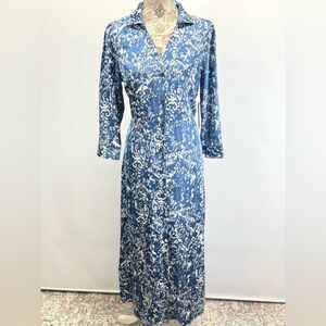 ANGELEYE LONDON Blue and White IKAT print Long Sleeve maxi shirt dress size 10